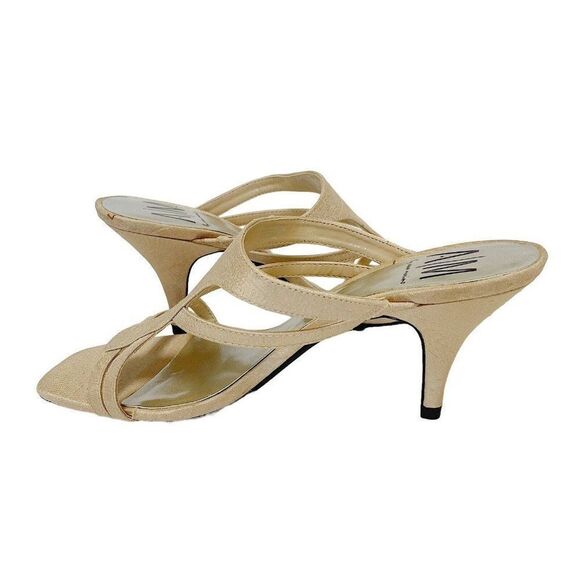 A/M by Ann Marino vintage gold open toe slip on cut out square toe heeled sandal - Picture 6 of 8